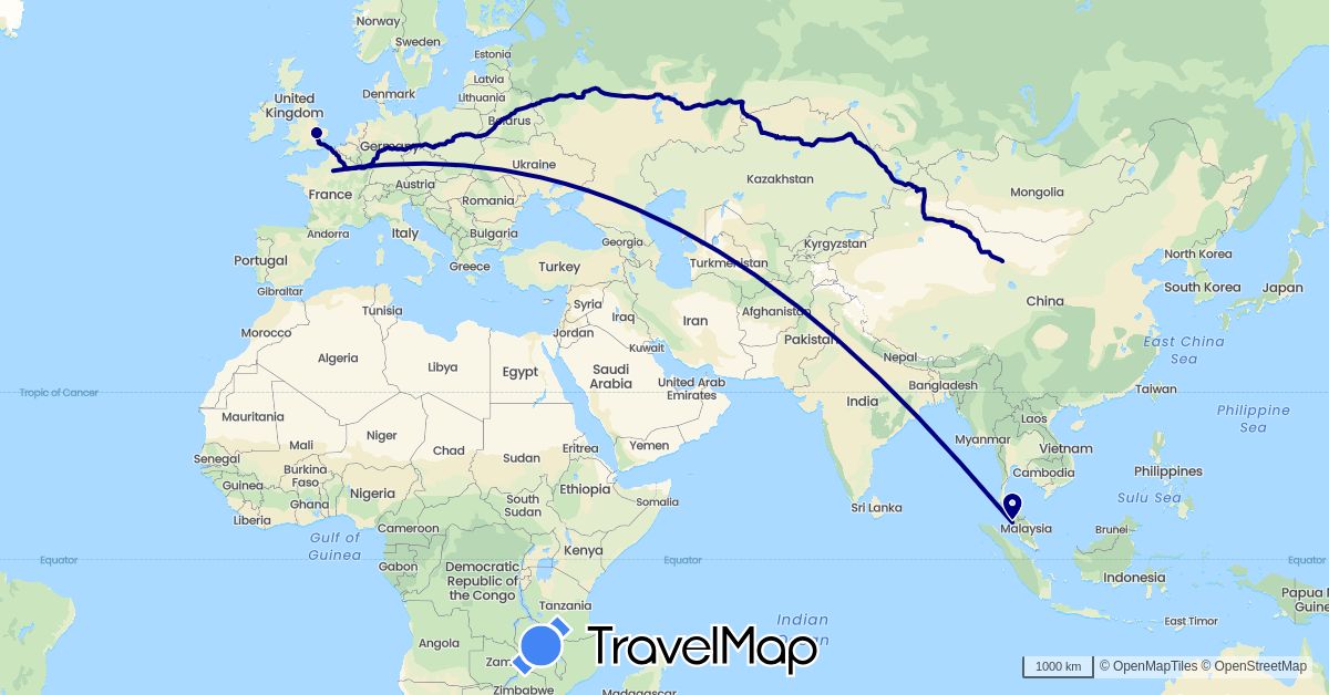 TravelMap itinerary: driving in France, United Kingdom, Malaysia (Asia, Europe)
